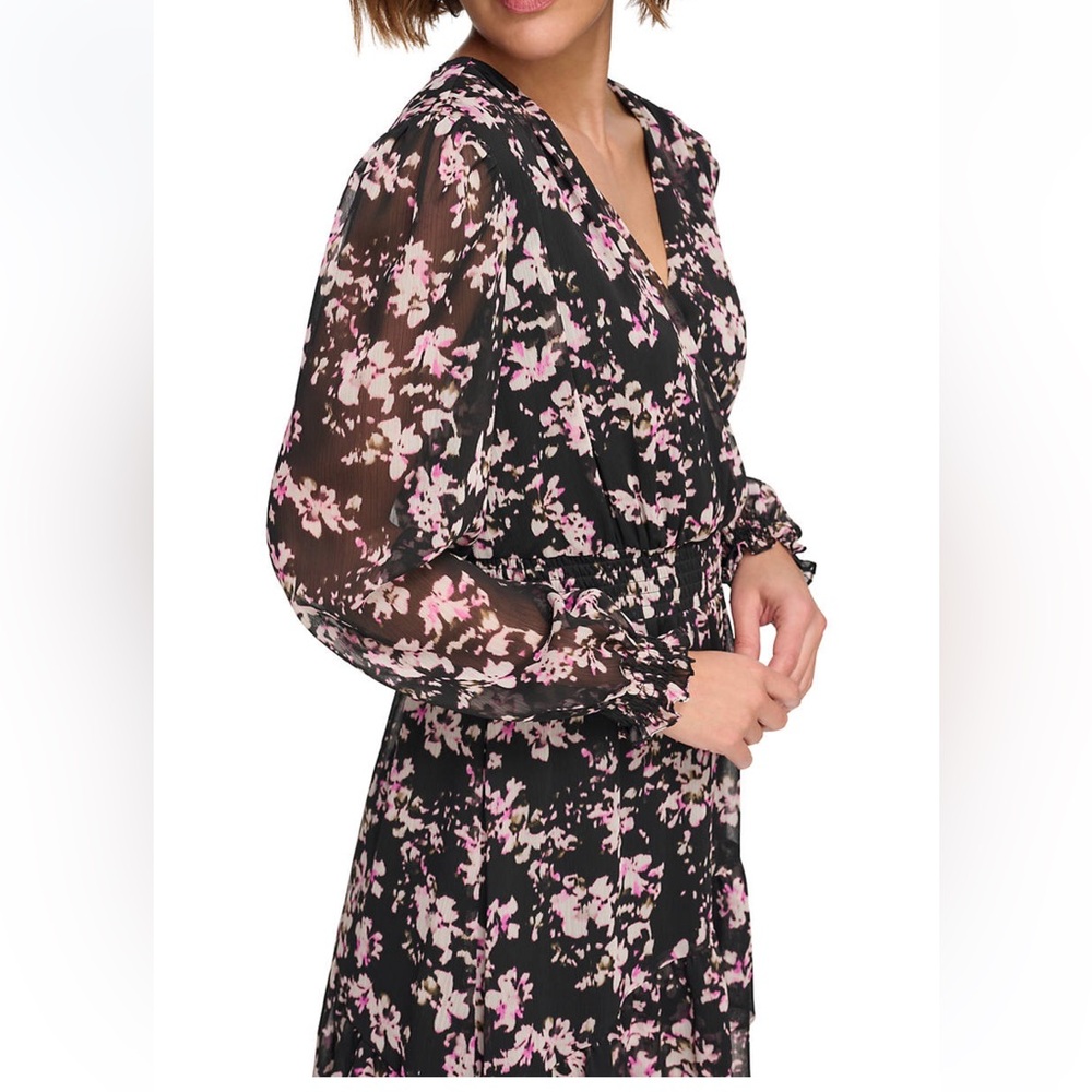 DKNY long sleeve floral V neck fit and flare Size 12